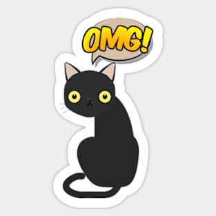 omg! surprised cute black cat Sticker